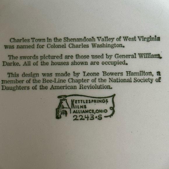 Vintage Charles Town West Virginia Historical Plate Kettlesprings Kilns 10” - Picture 5 of 6